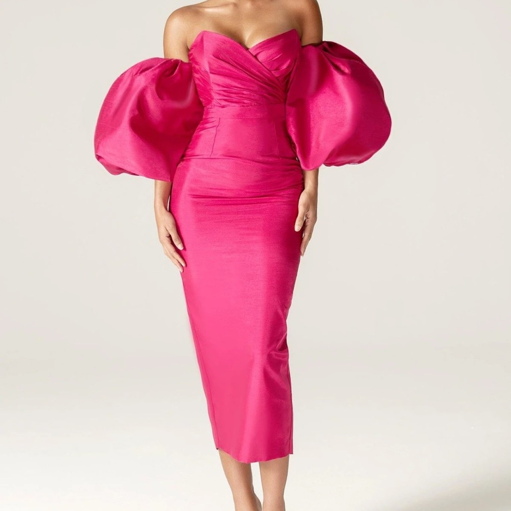 ALIEVA Hot Pink Puff Sleeve Dress Size Large